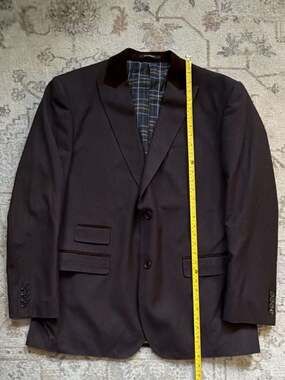 STATEMENT Brown Blazer Sport Coat with Velvet Collar and Plaid Lining